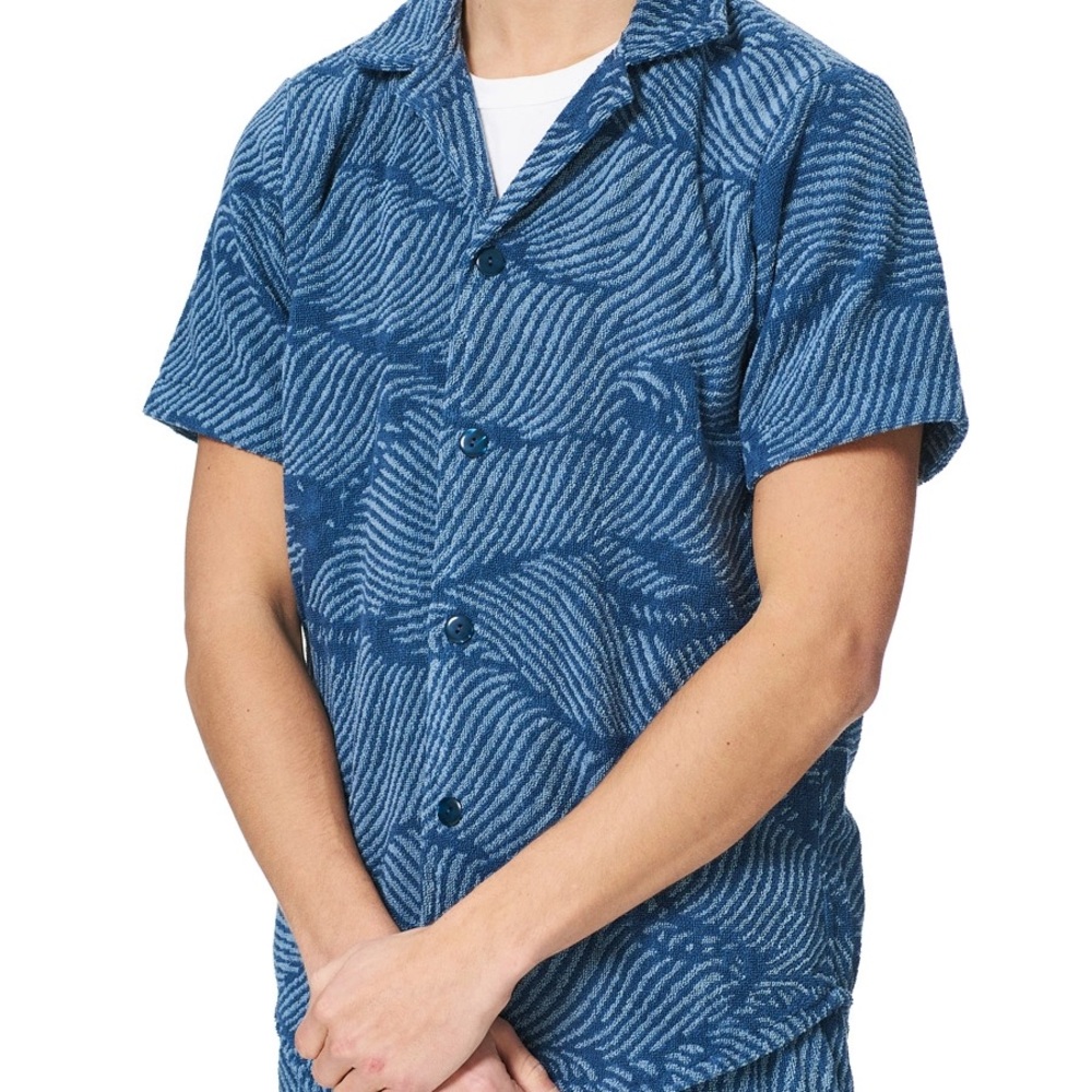 OAS Blue terry swirl set (shorts and shirt same pattern, missing one button)